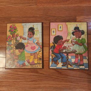 Two-piece African American Children’s Pictures on Wooden Canvas